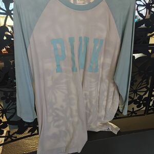 PINK Victoria's Secret Light Blue and White Long Sleeve Tee